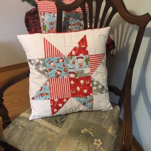 18" Patchwork Christmas Sawtooth Star Pillow Cover Printed Pattern plus digital