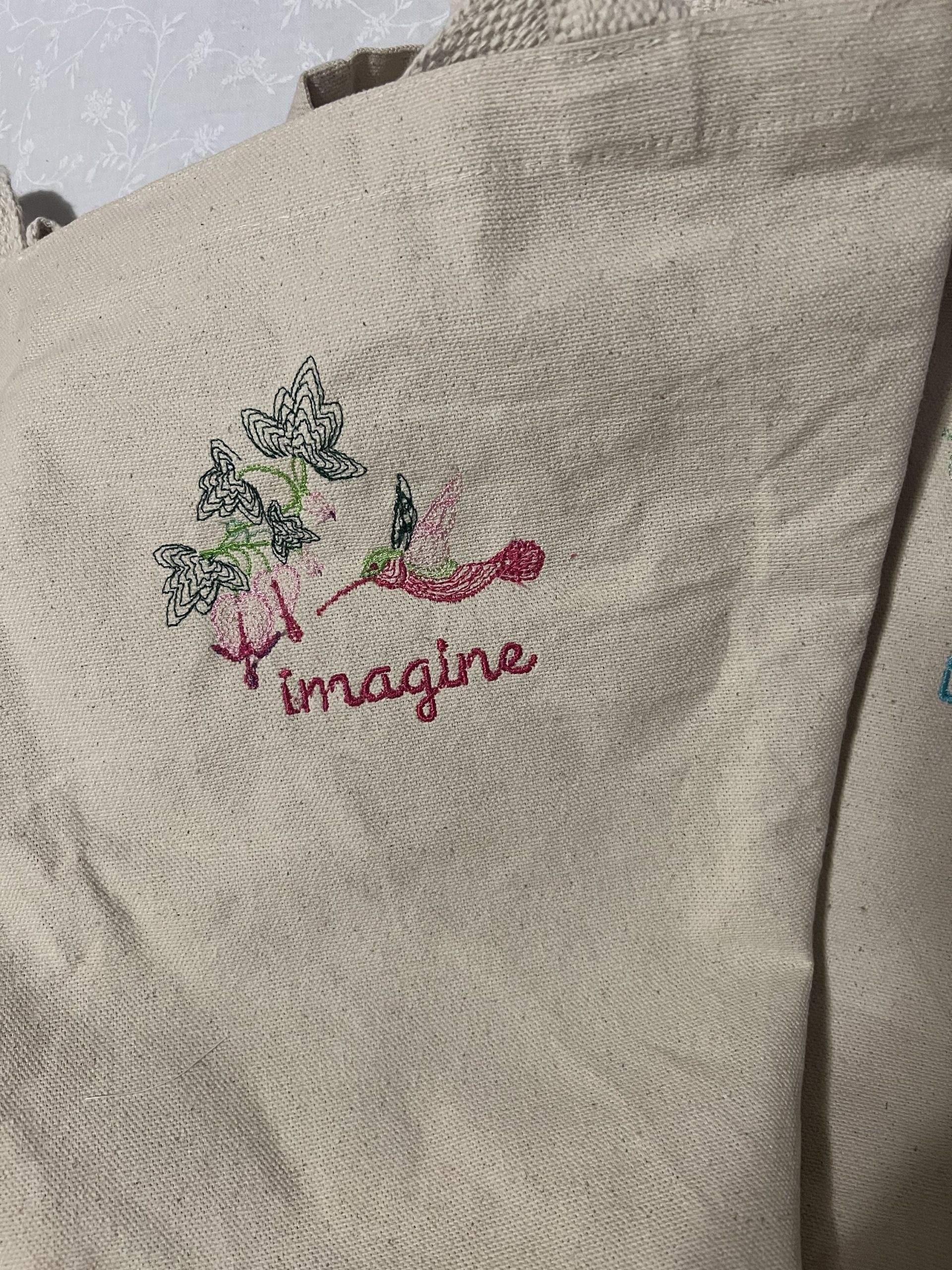 3- Large Embroidered Canvas Tote Bag
