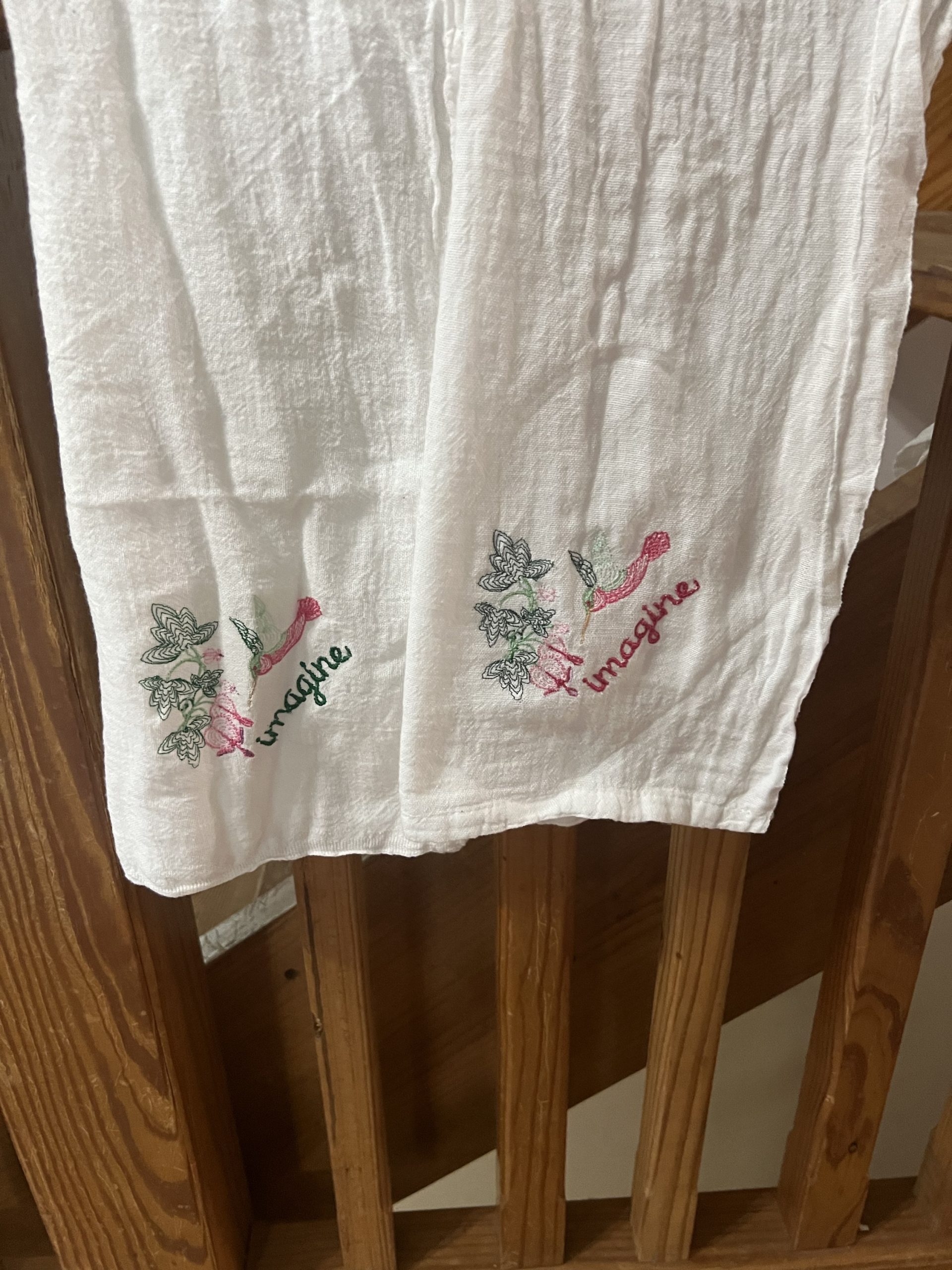 1- Hummingbird and Flowers Flour Sack Towels- vintage towels, embroidered towels, kitchen towels, tea towels